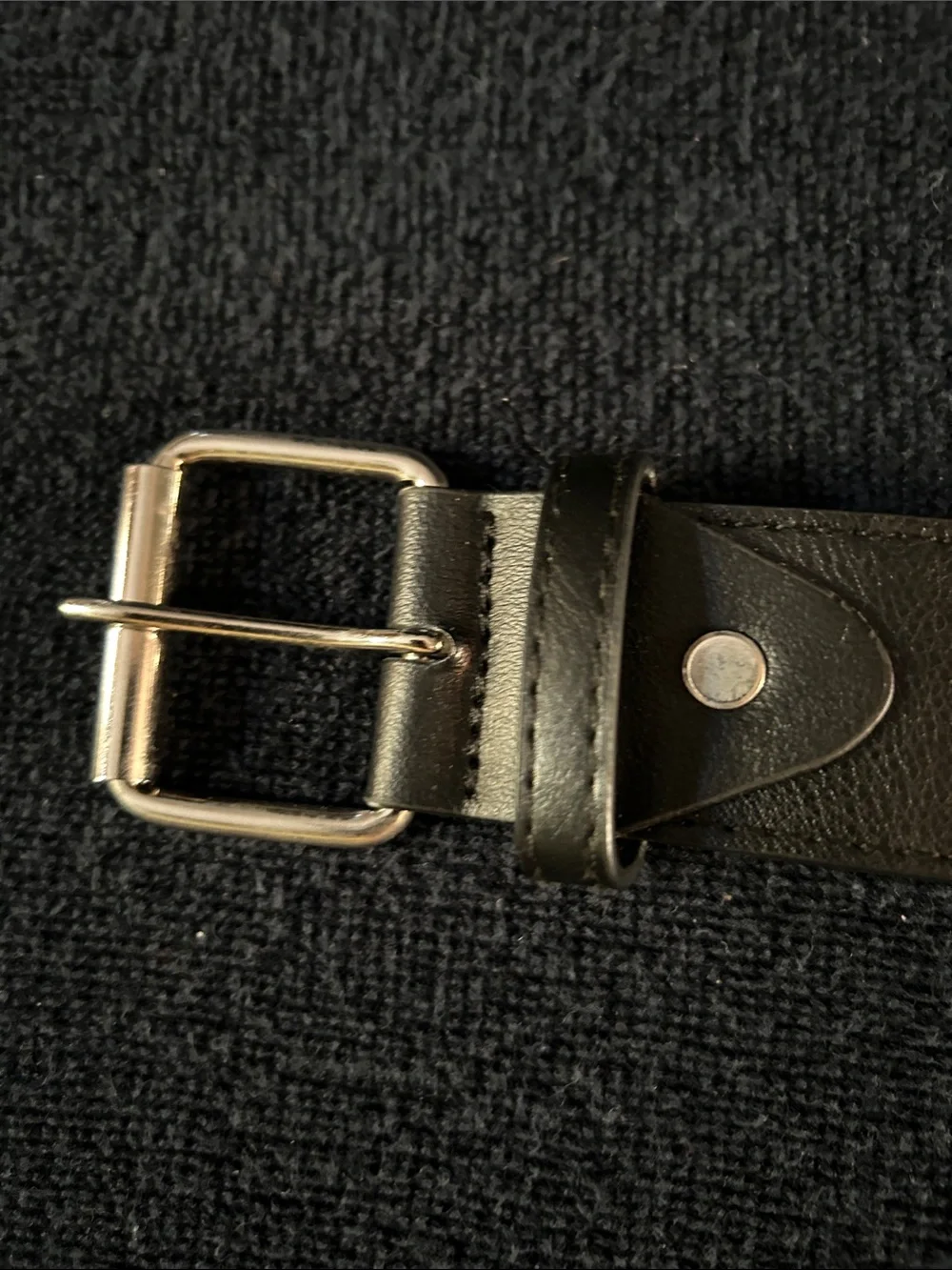 Black Faux Leather Punk Rock Belt with a Row of 34 Silver Tone Bullets & Studs